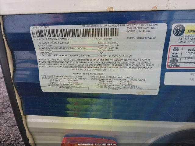 4YDTSGN24NG110362 Keystone Rv Other