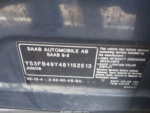 2008 SAAB 9-3 YS3FB49Y481152513 Photo 8
