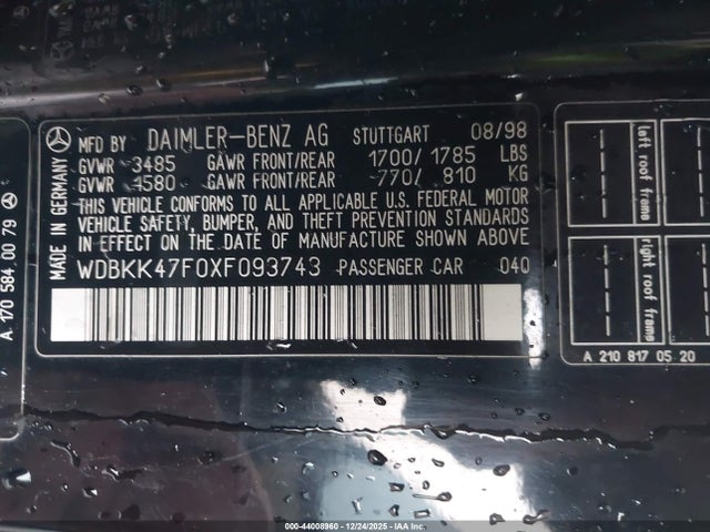 1999 MERCEDES-BENZ SLK 230 WDBKK47F0XF093743 Photo 8