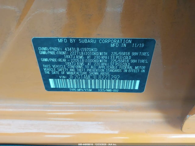 Subaru Crosstrek Limited 2020 JF2GTAMC3L8221292 Image 9