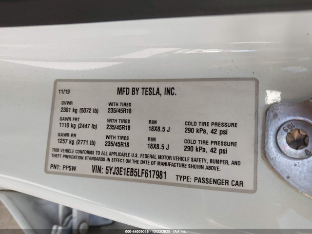 2020 TESLA MODEL 3 5YJ3E1EB5LF617981 Photo 8