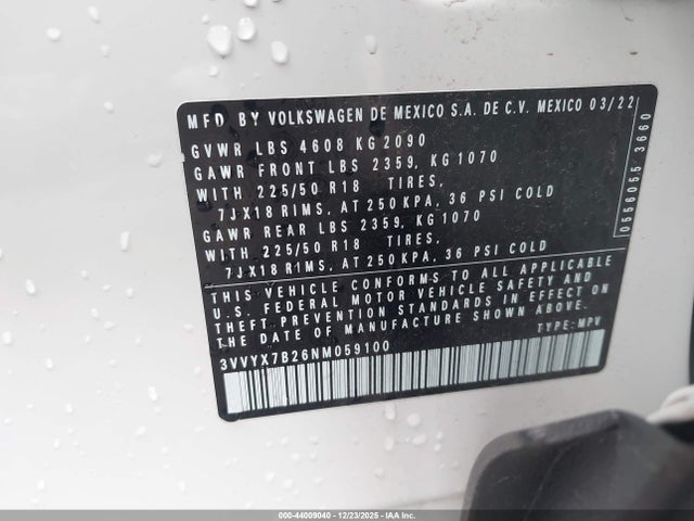 3VVYX7B26NM059100 Volkswagen Taos 1.5t Se