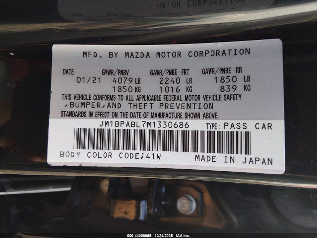 Aukcja sprzedaży 2021 Mazda Mazda3 Select, vin: JM1BPABL7M1330686, numer aukcji: 44009065