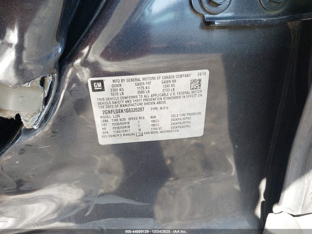 Chevrolet Equinox Ltz 2016 2GNFLGEK1G6326287 Image 9