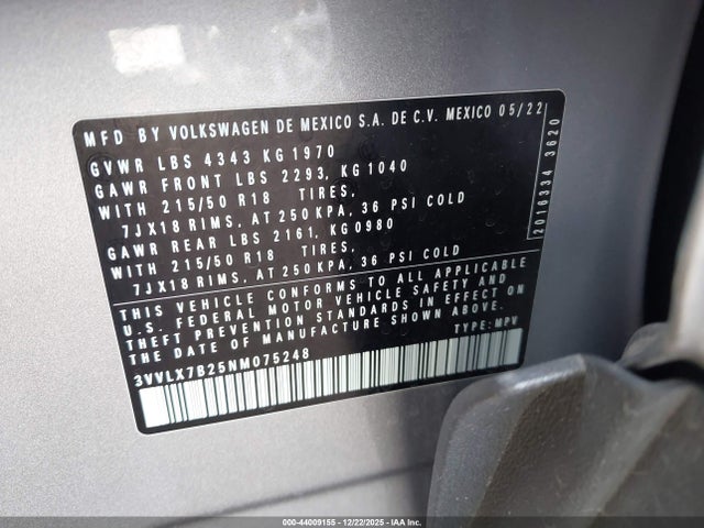 3VVLX7B25NM075248 Volkswagen Taos 1.5t Se