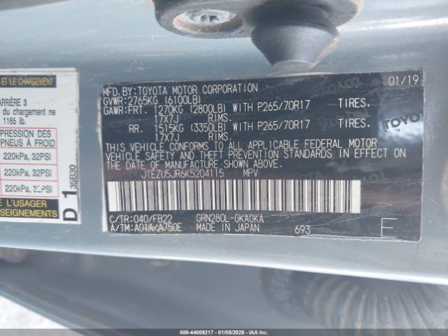 2019 TOYOTA 4RUNNER JTEZU5JR6K5204115 Photo 8