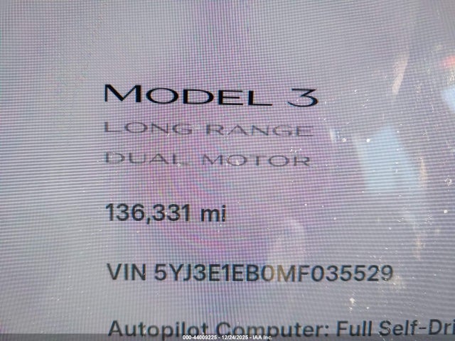 Продажа на аукционе авто 2021 Tesla Model 3 Long Range Dual Motor All-wheel Drive, vin: 5YJ3E1EB0MF035529, номер лота: 44009225