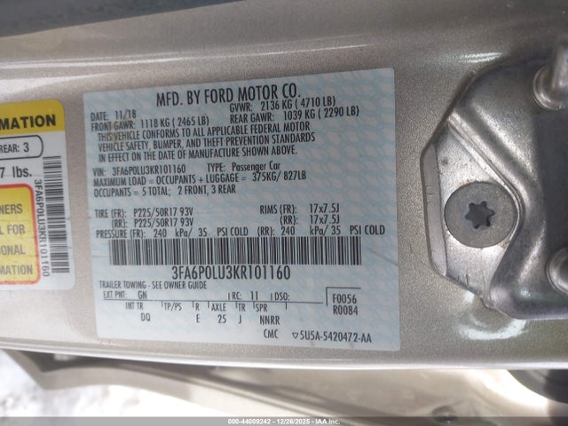 2019 FORD FUSION HYBRID 3FA6P0LU3KR101160 Photo 8