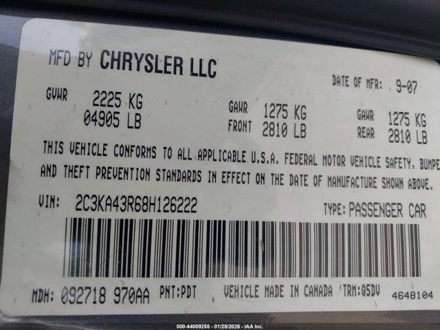 2008 CHRYSLER 300 2C3KA43R68H126222 Photo 8