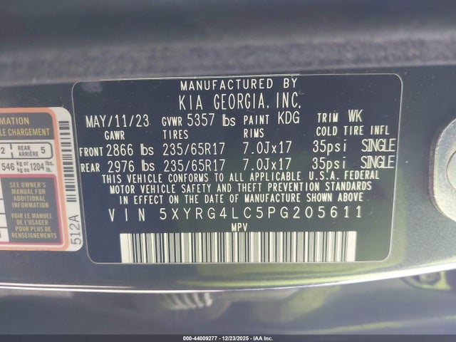 2023 KIA SORENTO 5XYRG4LC5PG205611 Photo 8