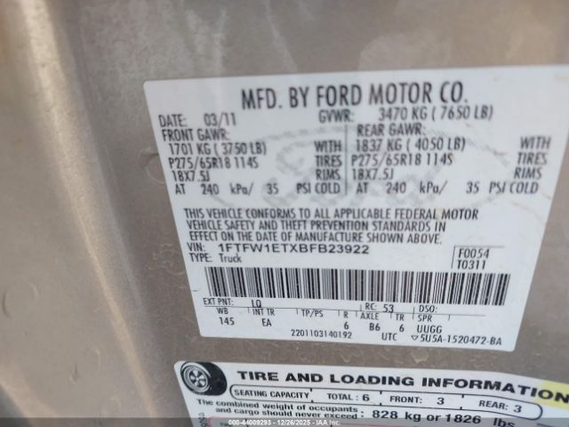2011 FORD F-150 1FTFW1ETXBFB23922 Photo 8