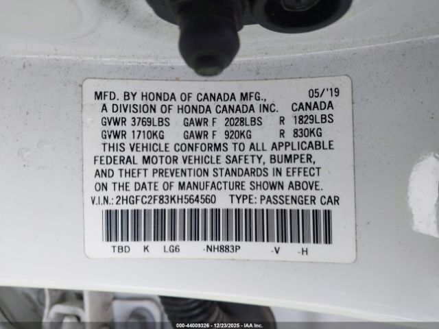 2019 HONDA CIVIC 2HGFC2F83KH564560 Photo 8