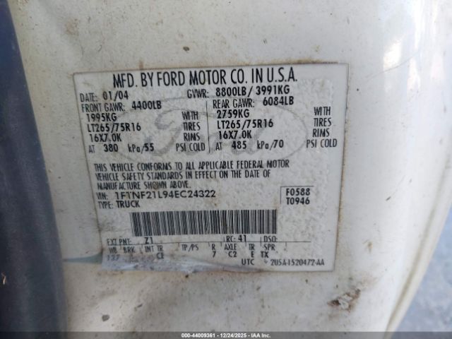 2004 FORD F-250 1FTNF21L94EC24322 Photo 8