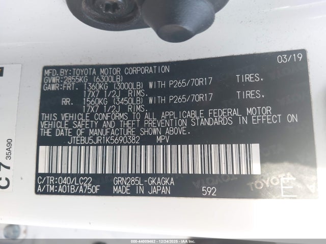 2019 TOYOTA 4RUNNER JTEBU5JR1K5690382 Photo 8