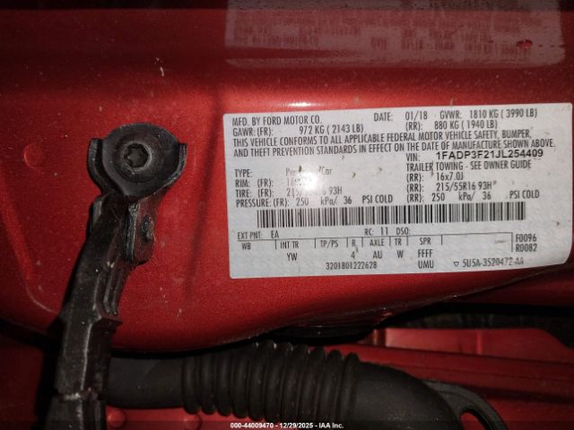 2018 FORD FOCUS 1FADP3F21JL254409 Photo 8