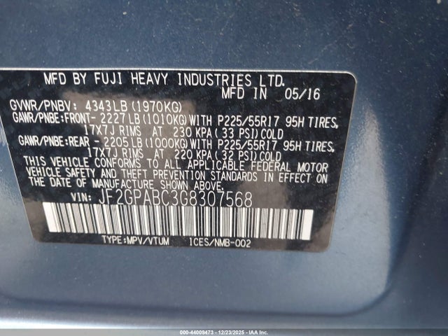 Subaru Crosstrek 2.0i Premium 2016 JF2GPABC3G8307568 Image 9