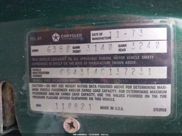 1974 CHRYSLER NEW YORKER CS43T4C137231 Photo 8