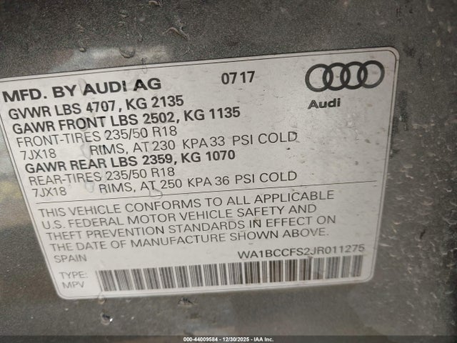 WA1BCCFS2JR011275 Audi Q3 2.0t Premium/2.0t Sport Premium