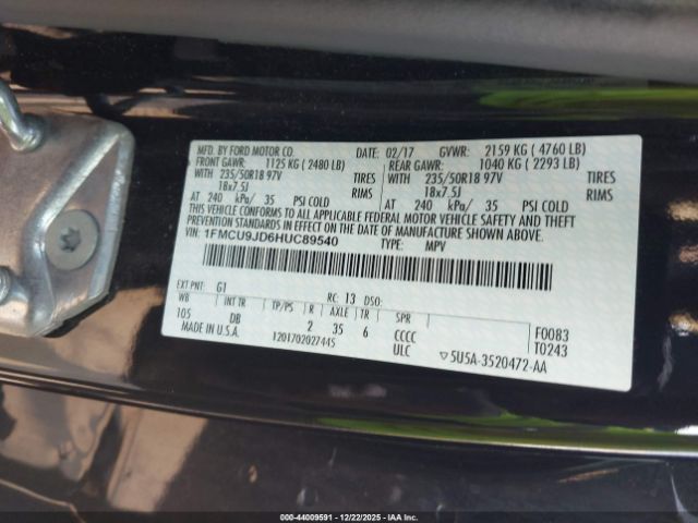 2017 FORD ESCAPE 1FMCU9JD6HUC89540 Photo 8