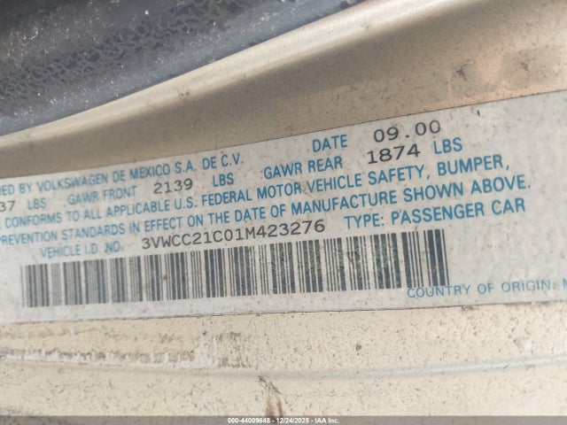 2001 VOLKSWAGEN NEW BEETLE 3VWCC21C01M423276 Photo 8