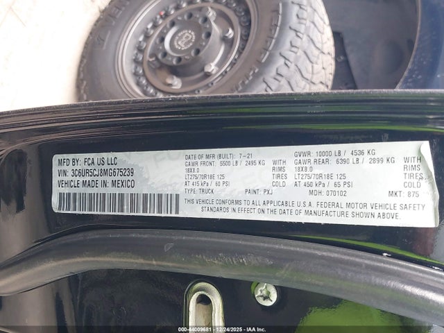 Продаж на аукціоні авто 2021 Ram 2500 Tradesman  4x4 6'4 Box, vin: 3C6UR5CJ8MG675239, номер лоту: 44009681