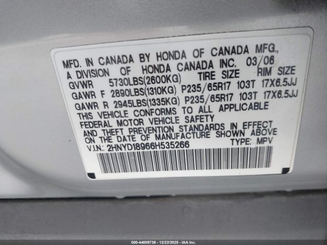 2006 ACURA MDX 2HNYD18966H535266 Photo 8