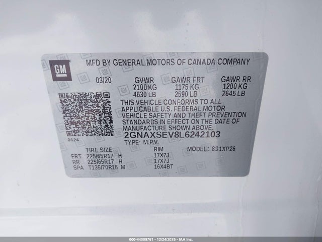 2GNAXSEV8L6242103 Chevrolet Equinox Awd Ls