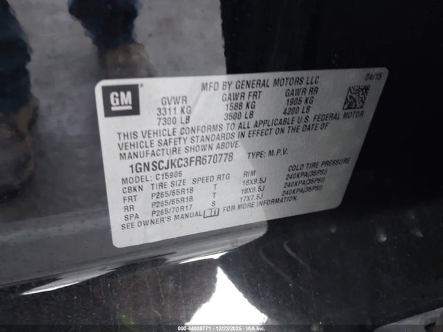 Chevrolet Suburban 1500 Lt 2015 1GNSCJKC3FR670778 Image 9
