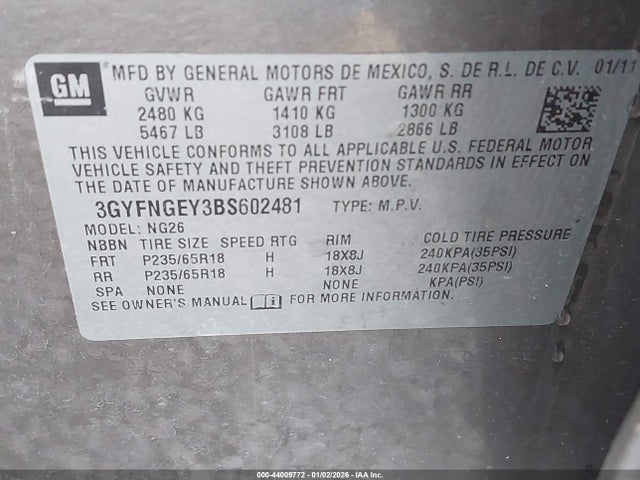 Aukcja sprzedaży 2011 Cadillac Srx Standard, vin: 3GYFNGEY3BS602481, numer aukcji: 44009772