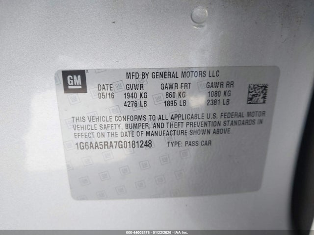 Aukcja sprzedaży 2016 Cadillac Ats Standard, vin: 1G6AA5RA7G0181248, numer aukcji: 44009876