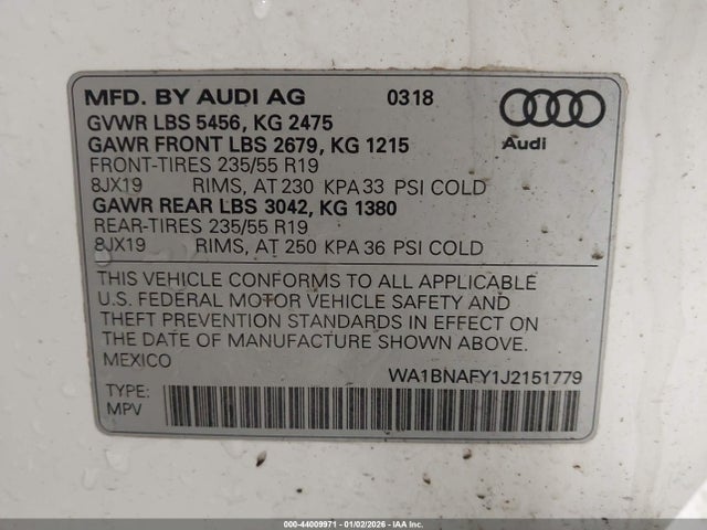 WA1BNAFY1J2151779 Audi Q5 2.0t Premium/2.0t Tech Premium