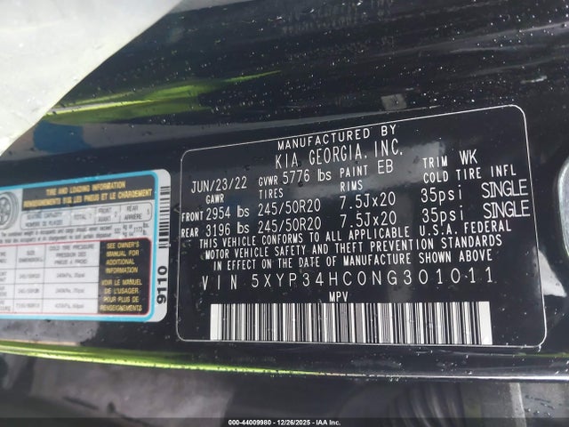 5XYP34HC0NG301011 KIA Telluride Ex