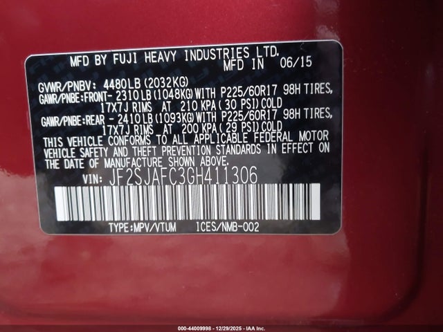 Subaru Forester 2.5i Premium 2016 JF2SJAFC3GH411306 Image 9