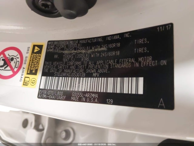Toyota Highlander Xle 2018 5TDJZRFH2JS530139 Image 9