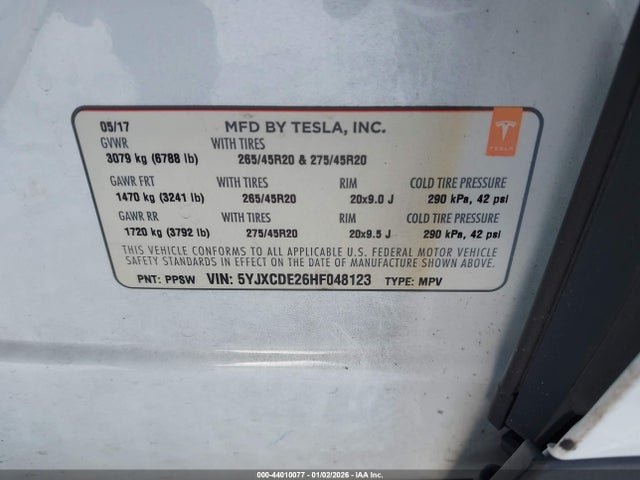 2017 TESLA MODEL X 5YJXCDE26HF048123 Photo 8