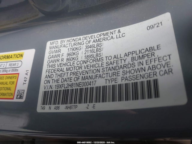 19XFL2H81NE000417 Honda Civic Sport