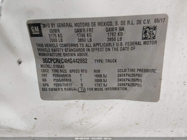 3GCPCREC4HG442882 Chevrolet Silverado 1500 1lt