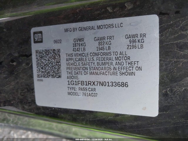 1G1FB1RX7N0133686 Chevrolet Camaro Rwd 1lt