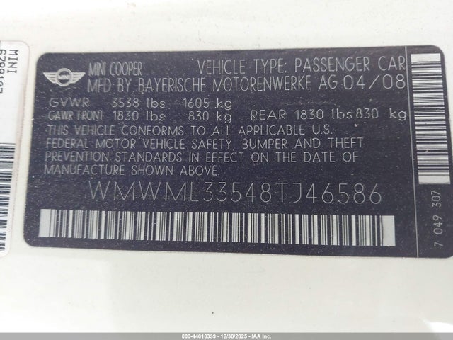 2008 MINI COOPER CLUBMAN WMWML33548TJ46586 Photo 8