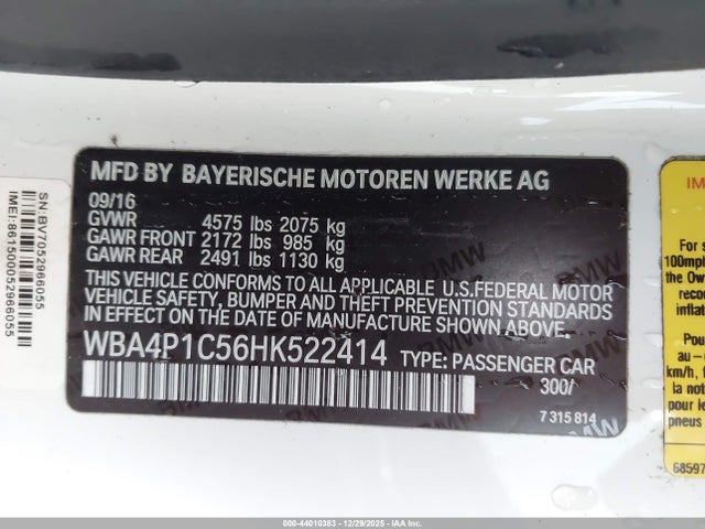 Продаж на аукціоні авто 2017 Bmw 440i, vin: WBA4P1C56HK522414, номер лоту: 44010383