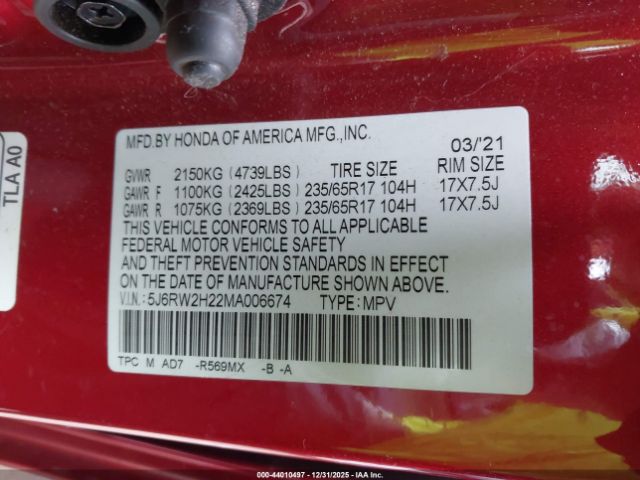 2021 HONDA CR-V 5J6RW2H22MA006674 Photo 8