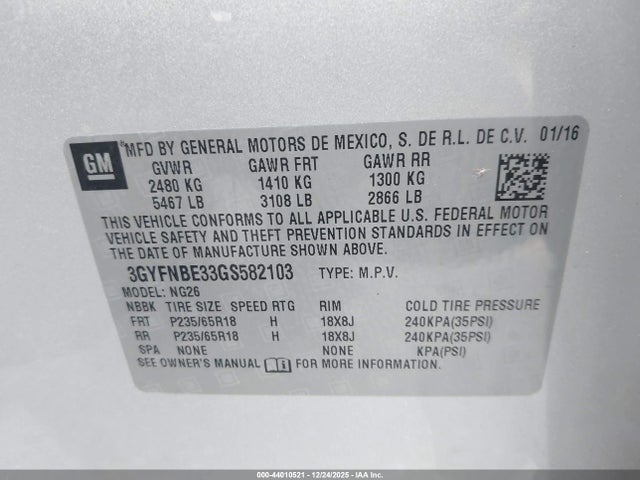 2016 CADILLAC SRX 3GYFNBE33GS582103 Photo 8