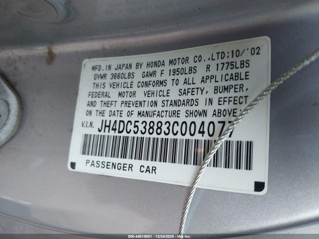 44010551 :رقم المزاد ، JH4DC53883C004077 vin ، 2003 Acura Rsx مزاد بيع