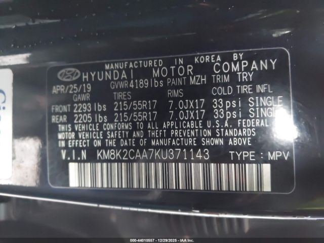 2019 HYUNDAI KONA KM8K2CAA7KU371143 Photo 8