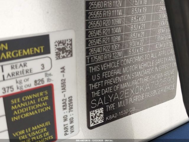 2019 LAND ROVER RANGE ROVER VELAR SALYA2EX0KA792593 Photo 8