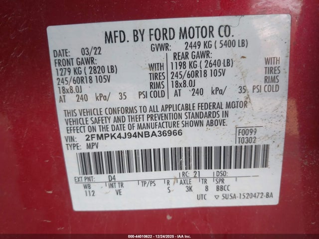2022 FORD EDGE 2FMPK4J94NBA36966 Photo 8