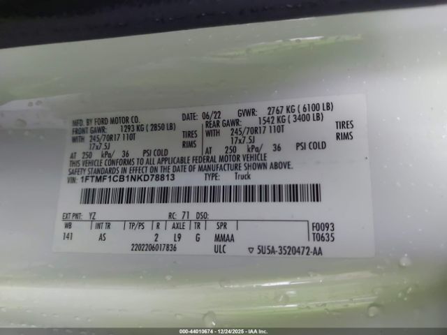 2022 FORD F-150 1FTMF1CB1NKD78813 Photo 8