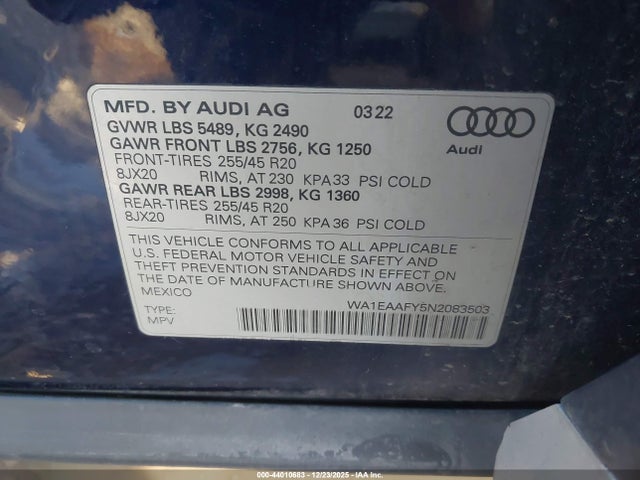 2022 AUDI Q5 WA1EAAFY5N2083503 Photo 8