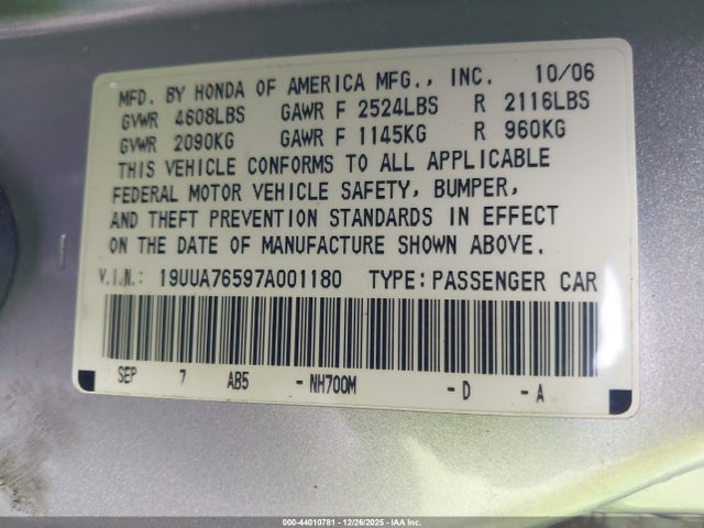 2007 ACURA TL 19UUA76597A001180 Photo 8