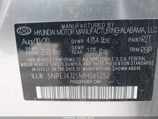 5NPEJ4J25MH065252 Hyundai Sonata Sel Plus